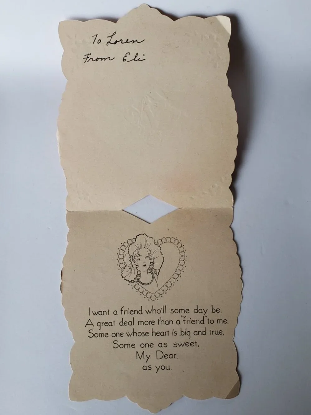 1940's COURTING COUPLE Victorian Paper Top Fold Valentine's Day Love Card